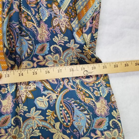 Current Air Blouse Women XS Long Sleeve Boho Paisley Satin Colorful Anthropologi - Picture 16 of 16